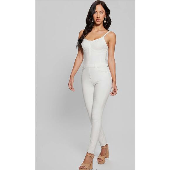 Guess Pants - Guess Vanna Sleeveless Skinny Leg Denim Jumpsuit White Womens Size M x 29 NWT